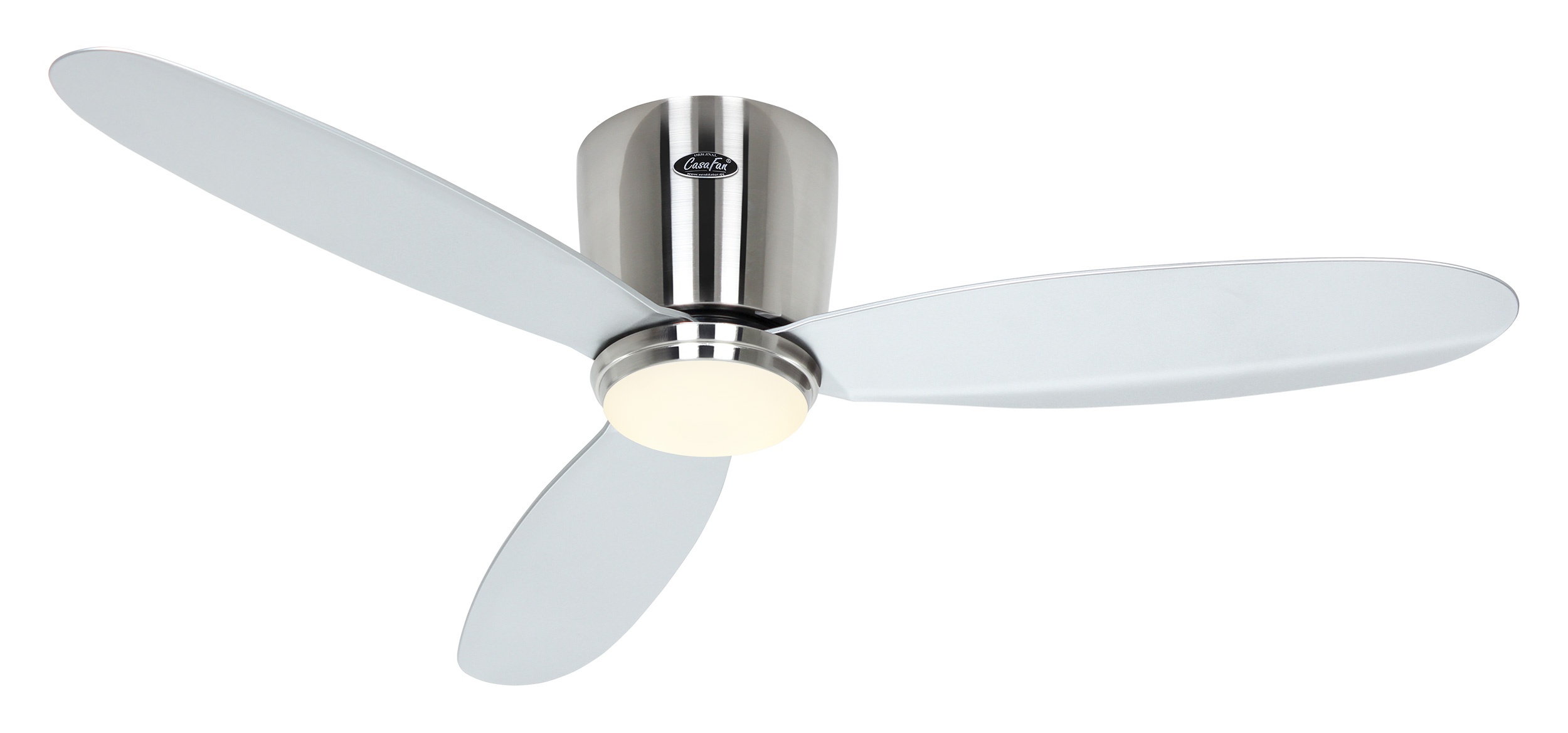 CasaFan Deckenventilator ECO PLANO II 112 Chrom gebürstet - Silber WiFi mit Leuchte (Montage mit 3 von 4 Flügeln)